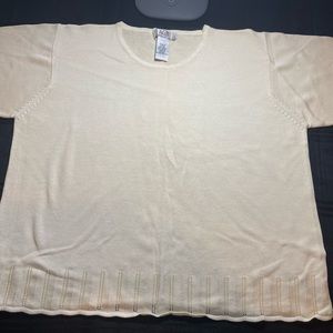AGB BYER California Short Sleeve Beige Sweater sz XL Ornate Texturing Beautiful!
